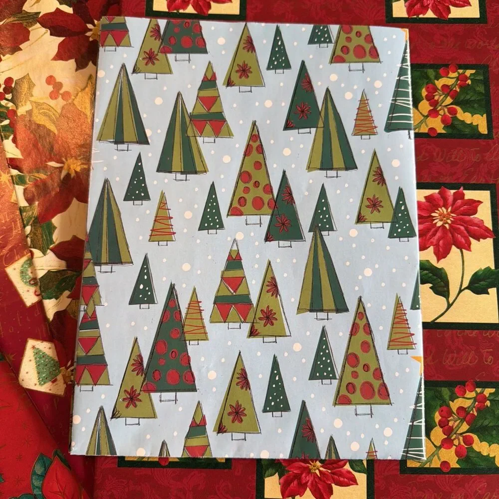 5 Sheets Christmas Wrapping Paper Poinsettia Wreath Holiday Tree Gift Wrap